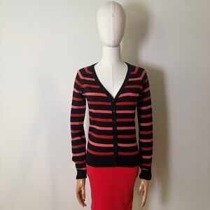 Ambiance Striped V-Neck Button Down Cardigan Small